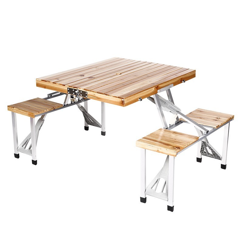 Factory Supply Durable 4 Sets Portable Modern Indonesian Foldable Wooden Outdoor Furniture Table