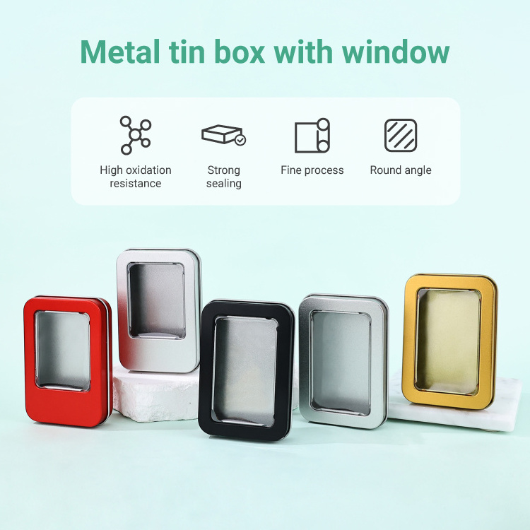 Source Factory Wholesale Price Rectangular Tin Box Coffee Cookie tea packaging tin metal can food grade tinplate tin with window