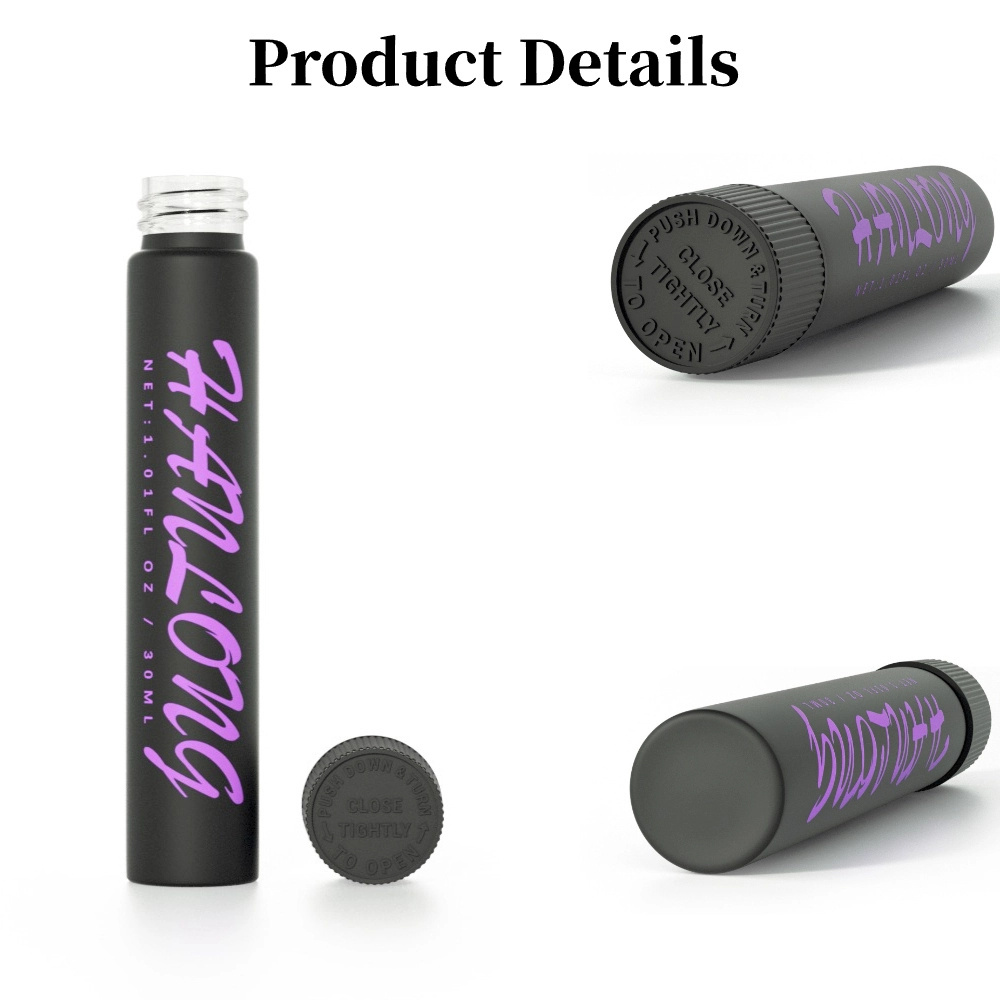 Custom 116Mm 125Mm King Size Pre Packaging Rolled Tube With Logo CRC Glass Tube Child Proof Glass Vials With Cr Lids