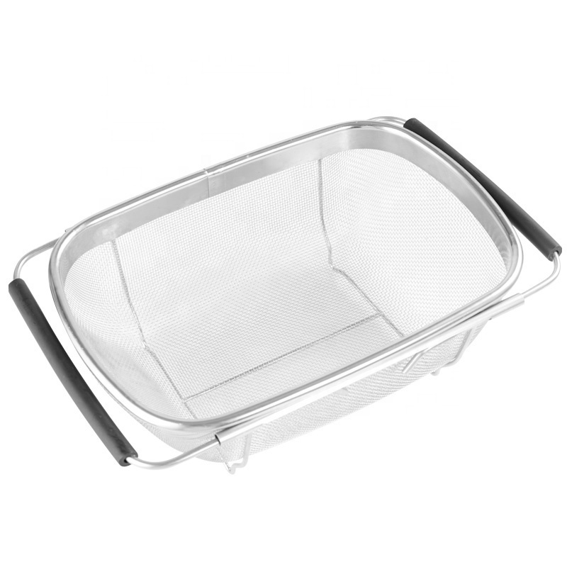 Kitchen Stainless Steel Rectangular Colander,Over Sink Mesh Colander Collapsible