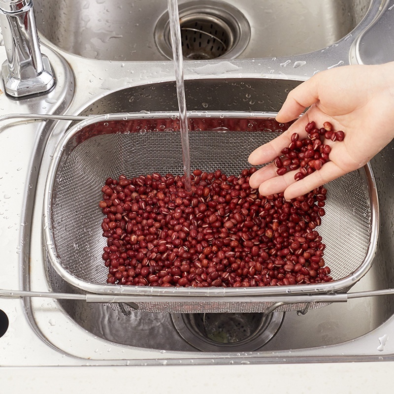 Kitchen Stainless Steel Rectangular Colander,Over Sink Mesh Colander Collapsible