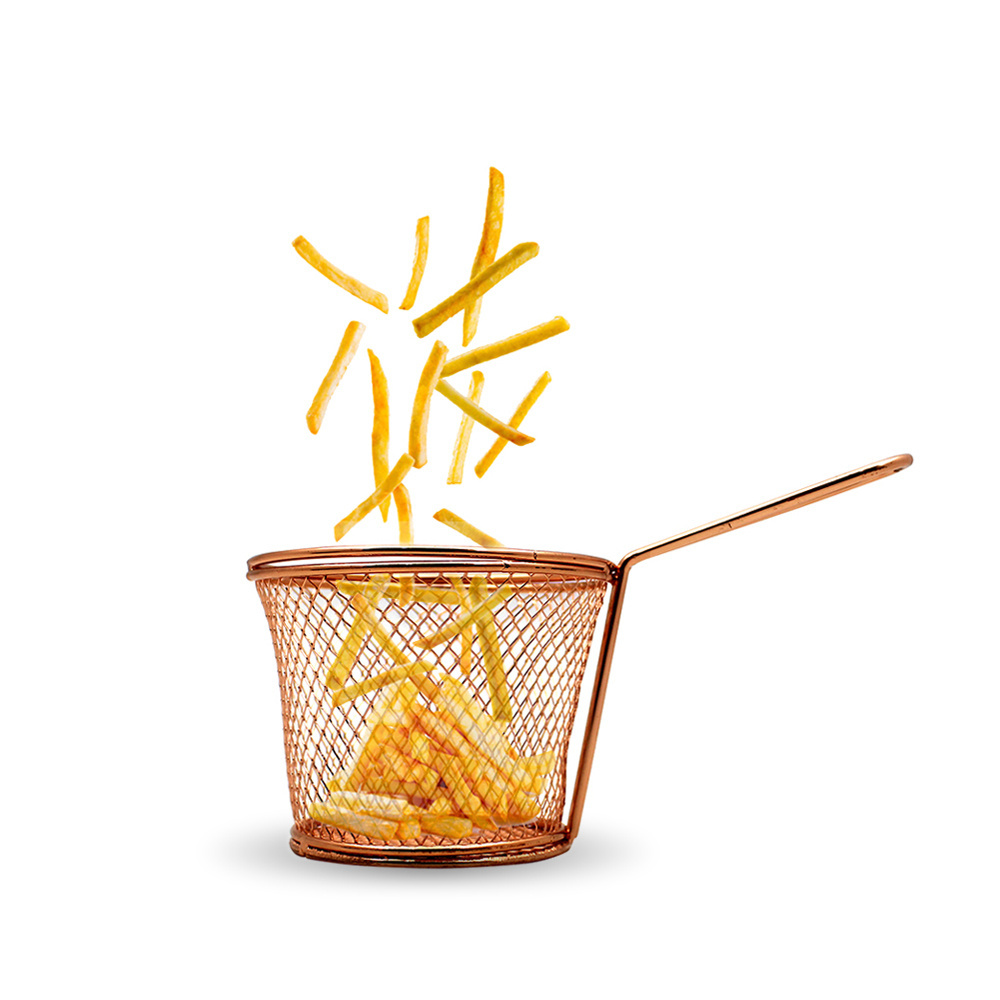 Multifunctional Copper-Colored Iron Fries Basket Non-Stick Air Fryer for Kitchen Functional French Fries Basket