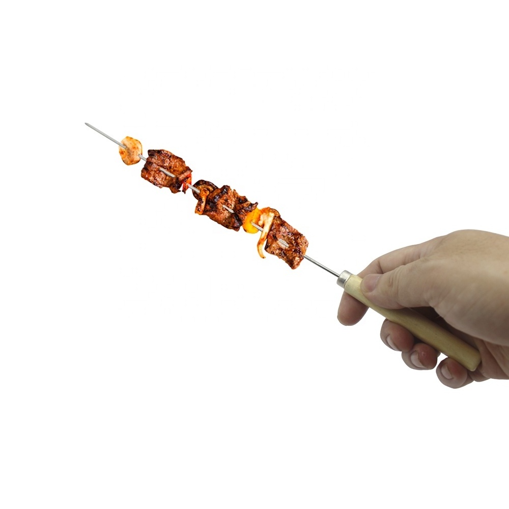 BBQ skewers stainless steel with wood handle, chicken bbq skewers kebeb skewer