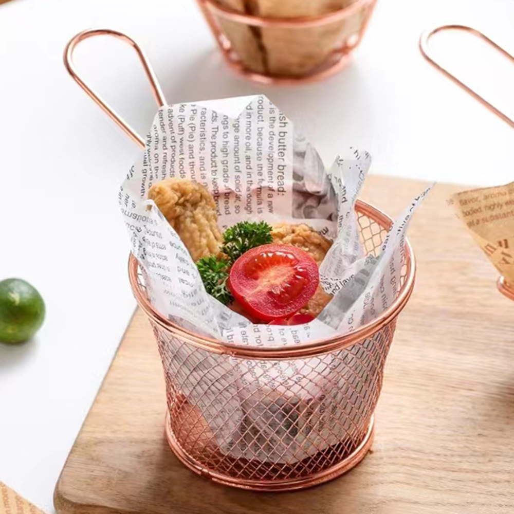 Multifunctional Copper-Colored Iron Fries Basket Non-Stick Air Fryer for Kitchen Functional French Fries Basket