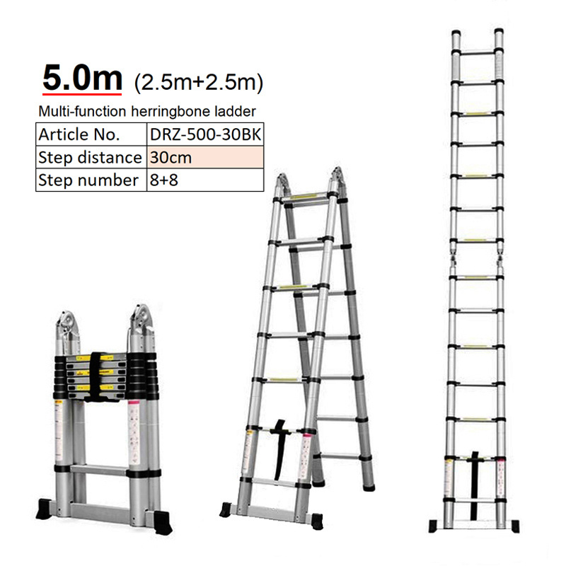 EN131 5.0M Durable Aluminum Compact Folding Ladder Foldable Warehouse Multipurpose Ladder