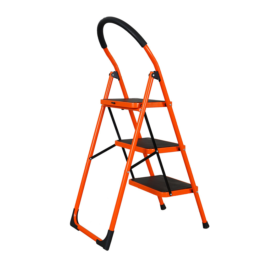 Factory manufacturing Anti-Slip Big Hinge 3 Step Folding Steel Step Stool  ladders with Wide Pedal