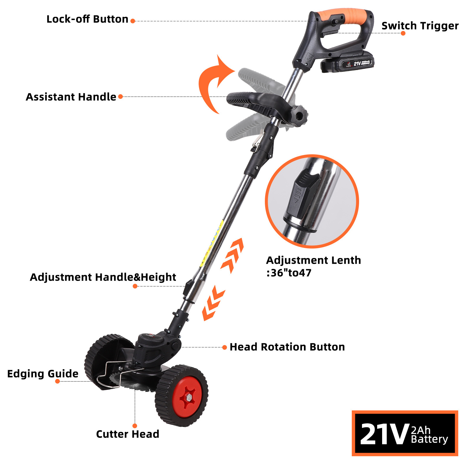 TOPWIRE 20V Cordless Garden Tools  Electric Brush Cutter & Lithium Battery Grass Trimmer