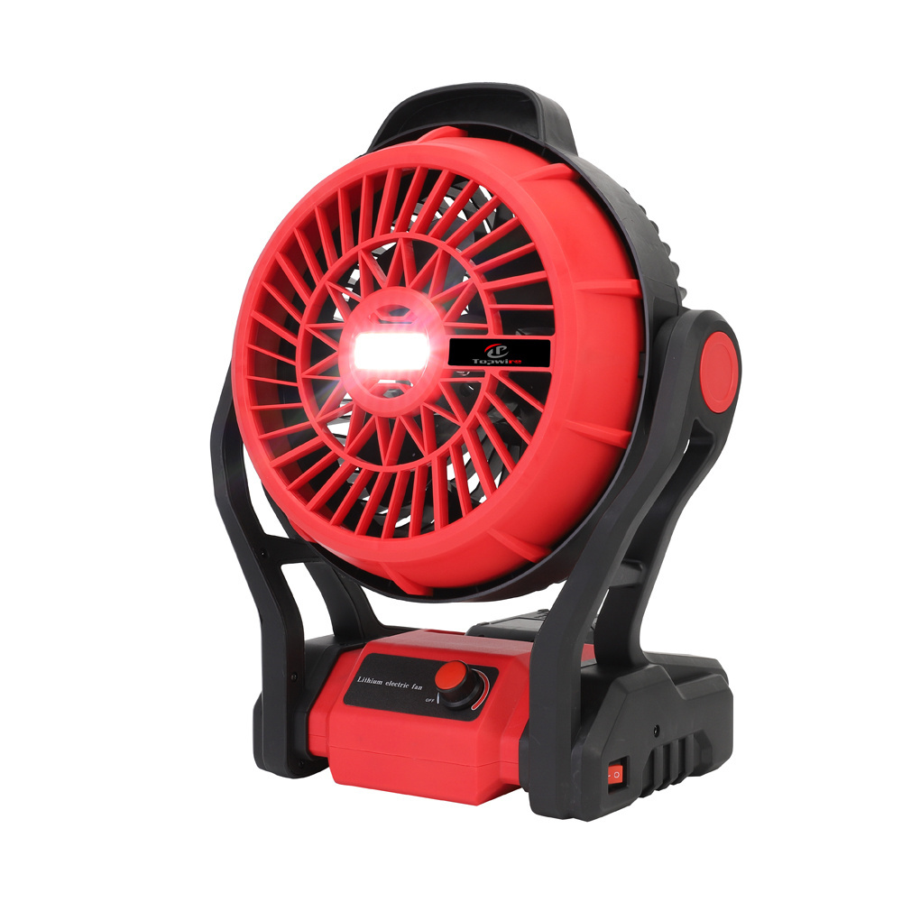 TOPWIRE High Quality Camping Use 12 inch 20V cordless lithium battery electric fan with LED lighting