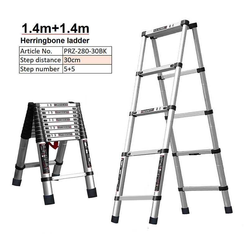 Folding Stairs 2.8M Herringbone Ladder Double Side A Type Foldable Telescopic Aluminum Step Ladder