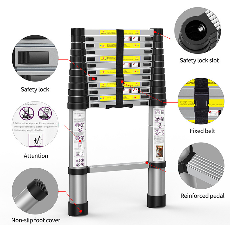 Lightweight Extension Aluminum 3.8 M Telescoping Adjustable 10 Step Car Ladder