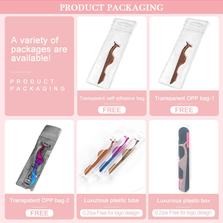 Custom logo Private Label Pink Plastic Lashes Applicator Tweezers Bulk Magnetic Lash Tweezers packaging False Eyelash Tweezers