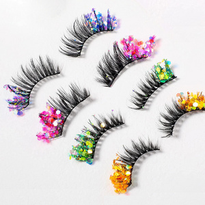 Colored Lashes 3D Fluffy Color Glitter Eyelashes Dramatic Decoration Eye Lashes for Halloween Cosplay Fake Eyelashes