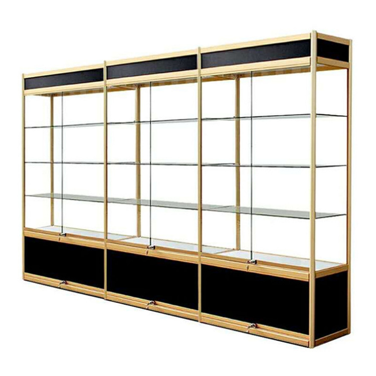 Retail cosmetic glass door display cabinet with LED light standard custom furniture