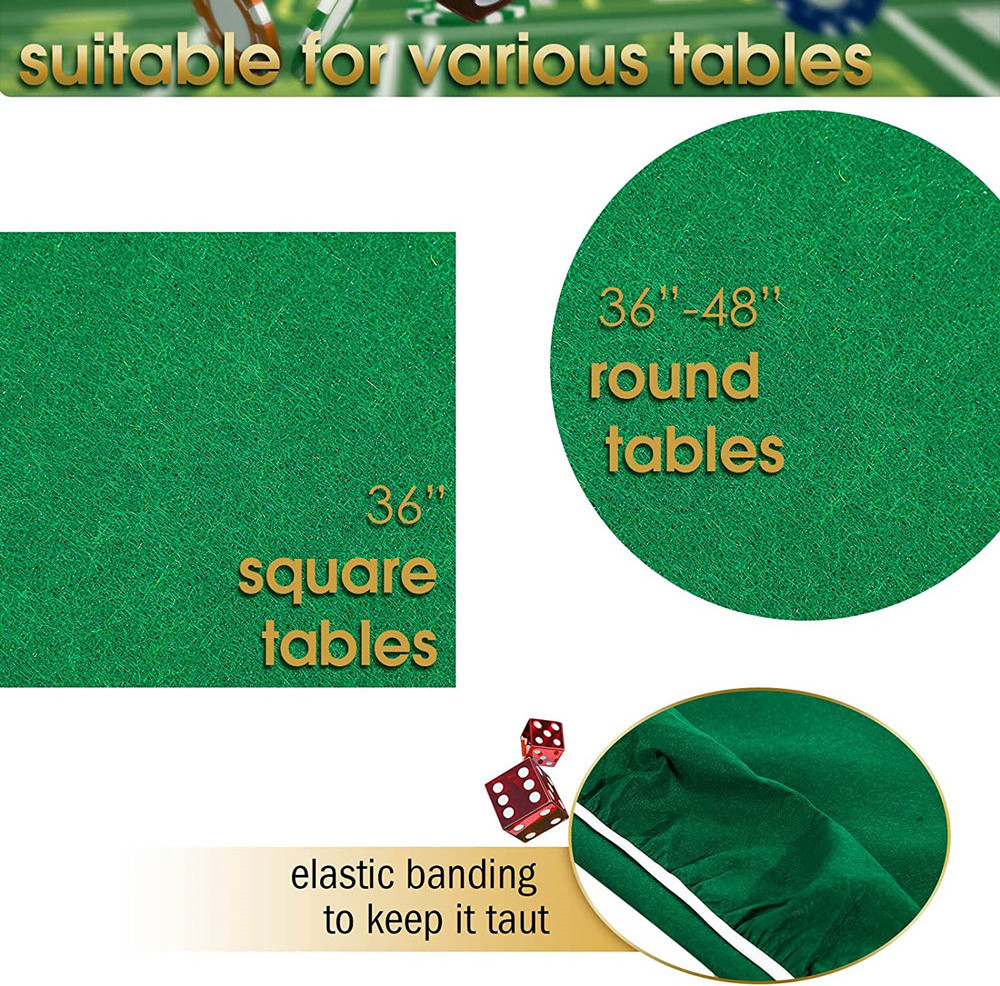 Felt Card Table Game Cover Round Tablecloth Elastic Poker Table Cover Topper Protector Mat for Table