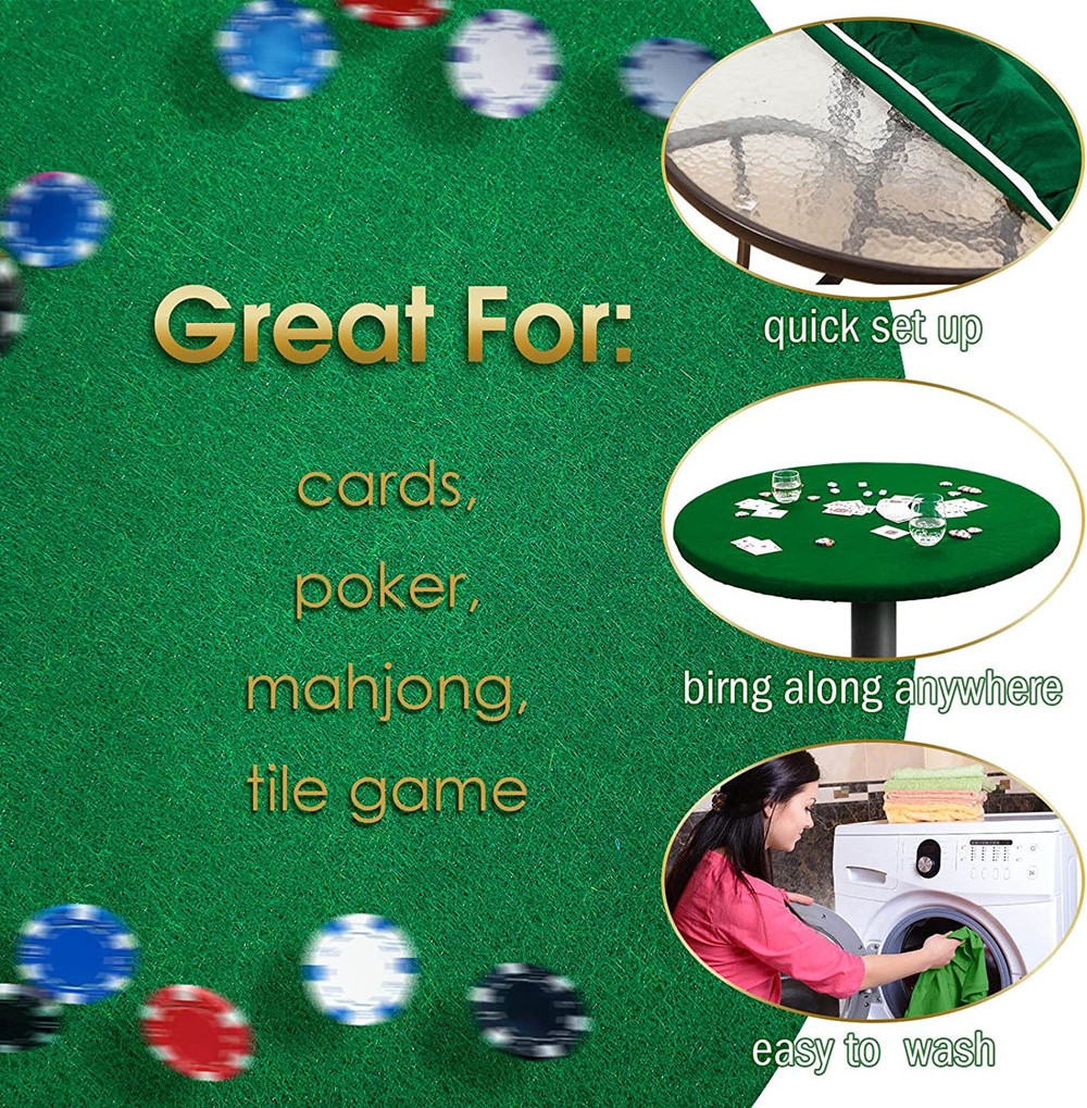 Felt Card Table Game Cover Round Tablecloth Elastic Poker Table Cover Topper Protector Mat for Table