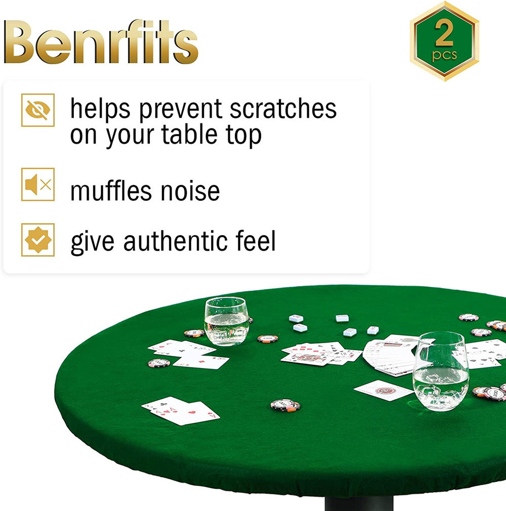 Felt Card Table Game Cover Round Tablecloth Elastic Poker Table Cover Topper Protector Mat for Table