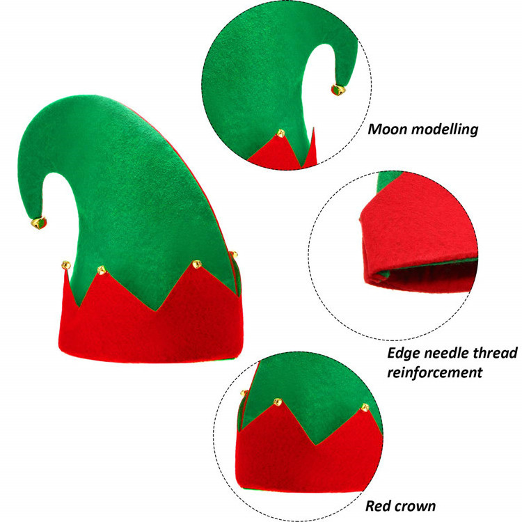 Xmas Christmas Elf Felt Hat Santa's Helpers Elf hat with Bells For Holiday Party Costume Favors Gifts Accessories