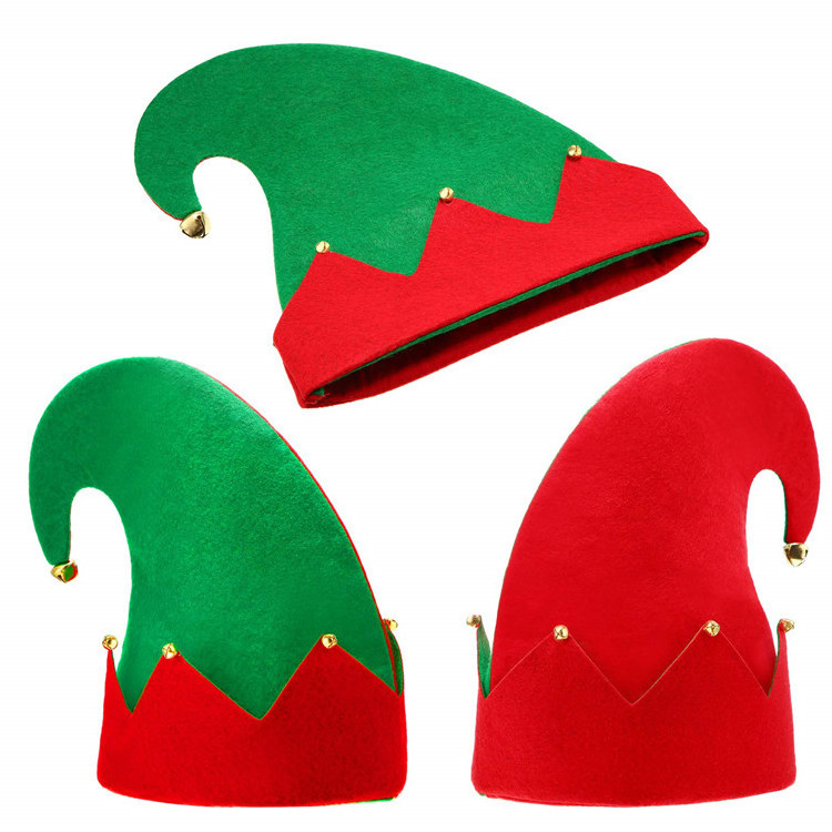 Xmas Christmas Elf Felt Hat Santa's Helpers Elf hat with Bells For Holiday Party Costume Favors Gifts Accessories