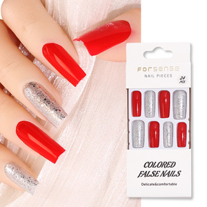 biodegradable eco friendly acrylic red square fake designed nails extra long luxury press on nails glitter false nails artifical