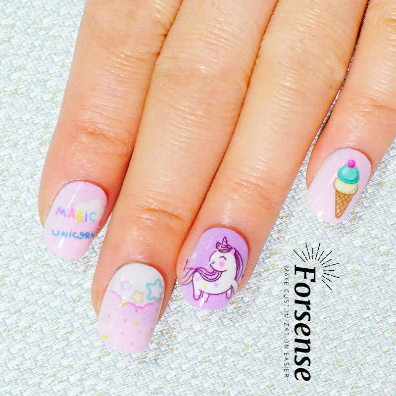 custom short unicorn press on nails for kids set non toxic acrylic children fake nail tips kids girls artificial nails stick on