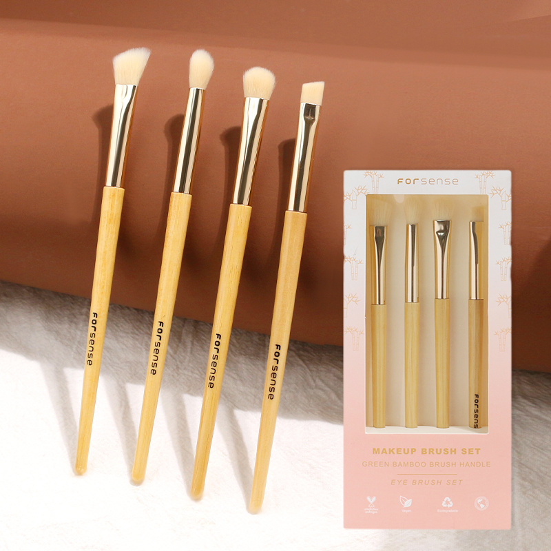 4pcs bamboo eyeshadow blending brush set brow tinting makeup brush kit for eyes precision detail angle eye shadow brush eyebrow