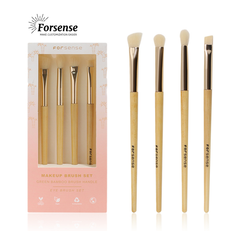 4pcs bamboo eyeshadow blending brush set brow tinting makeup brush kit for eyes precision detail angle eye shadow brush eyebrow