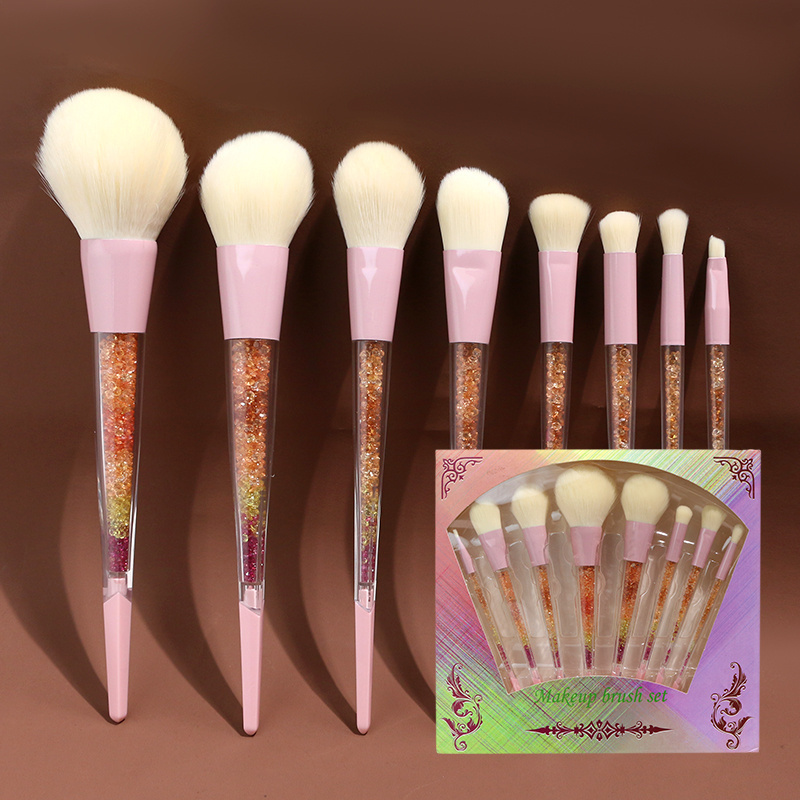 custom logo luxury diamond rhinestone makeup brushes set with case crystal stone make up brush natural goat hair cosmetic brush