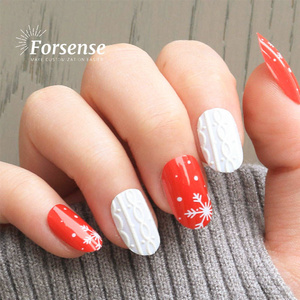 OEM custom design christmas snowflake acrylic press on nails red white artificial nails short oval 12 pcs fake nails wholesale