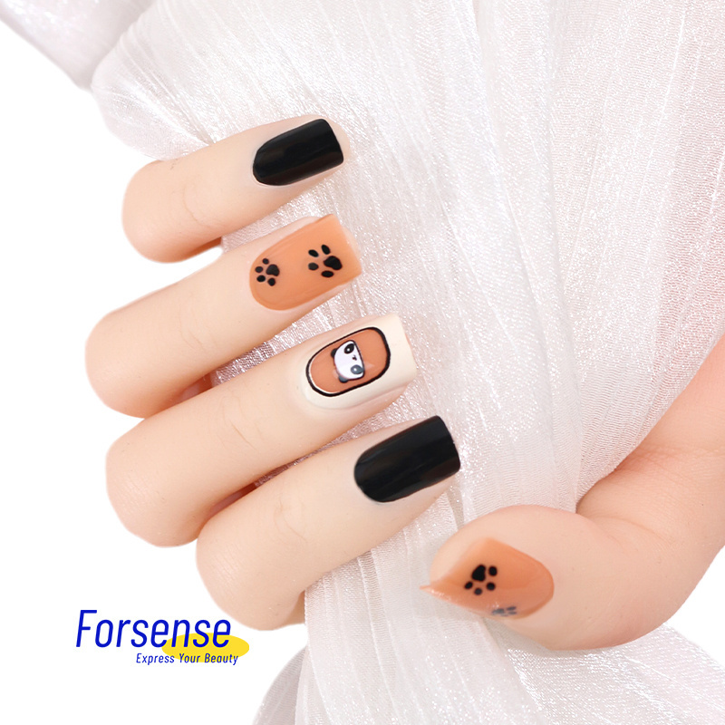 24 pcs set premade kawaii panda press on nails for wide fingers cute fake nails for girls wholesale square false nails with glue