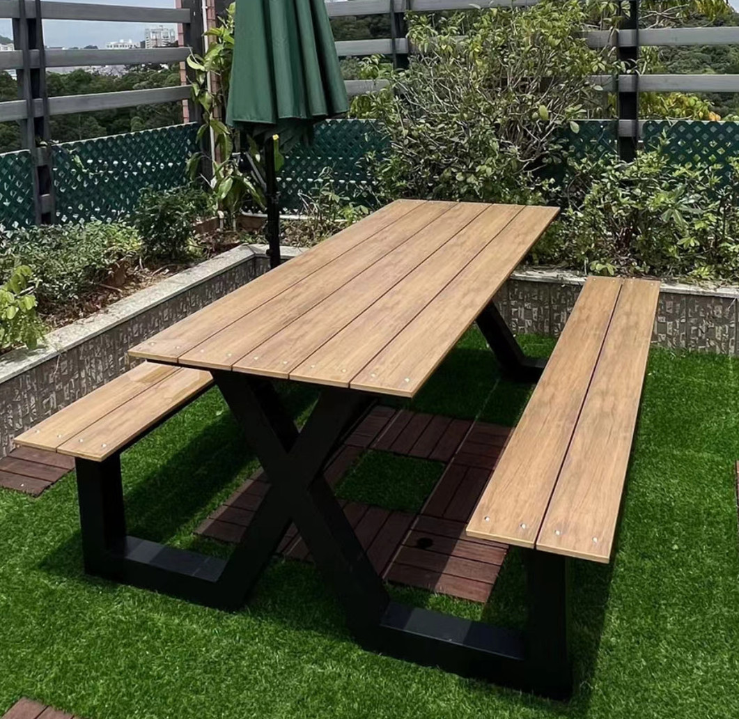 Modern design park outdoor wooden picnic table bench patio furniture set outdoor dinning table