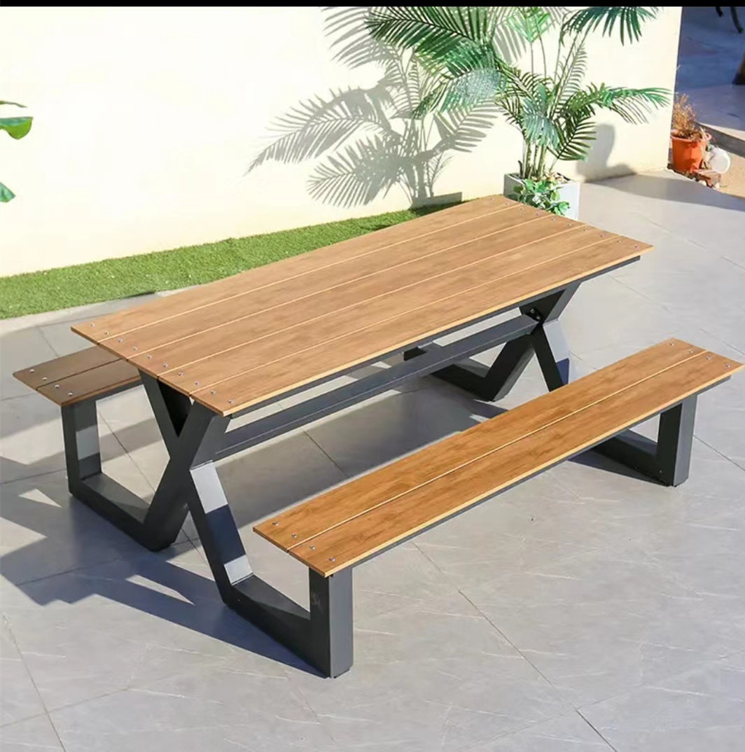 Modern design park outdoor wooden picnic table bench patio furniture set outdoor dinning table