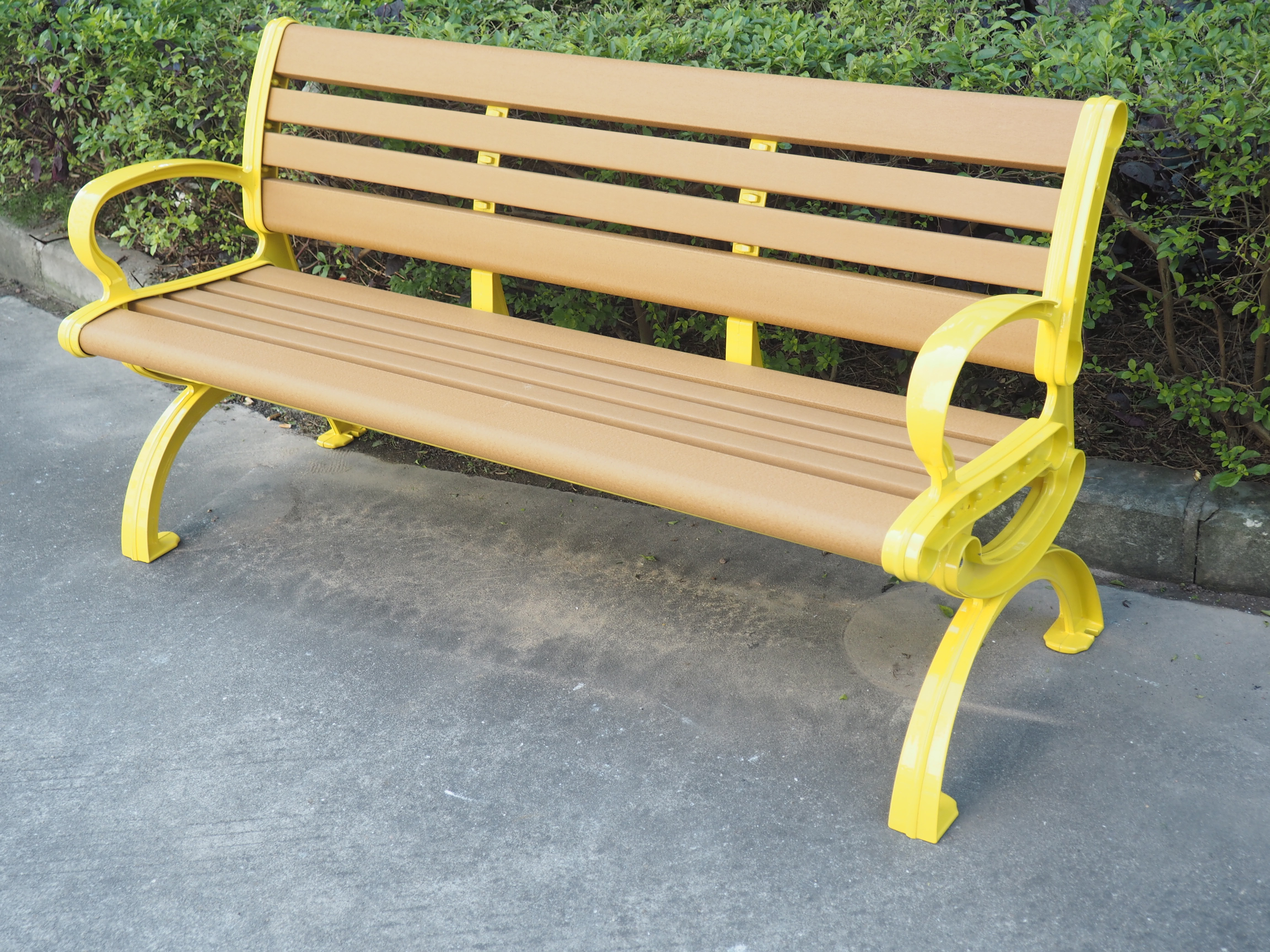 Plastic Hardwood slats and metal frame outdoor wooden garden park bench with backrest and armrests