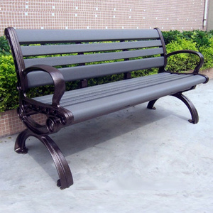 Wood plastic composite outdoor furniture bench with cast aluminum garden bench legs