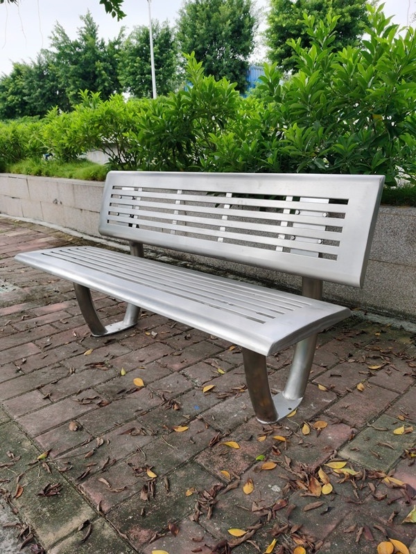 Urban outdoor antique  stainless steel public long bench chair shopping mall metal steel bench