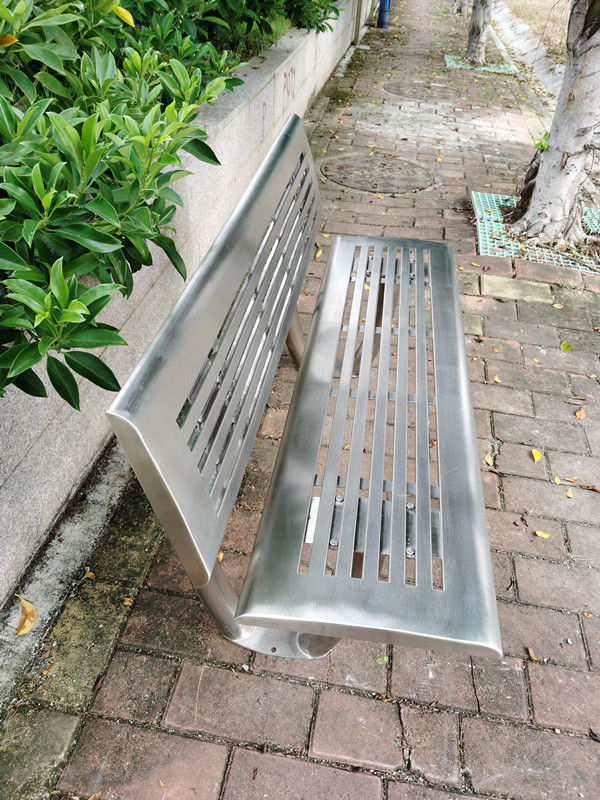 Urban outdoor antique  stainless steel public long bench chair shopping mall metal steel bench