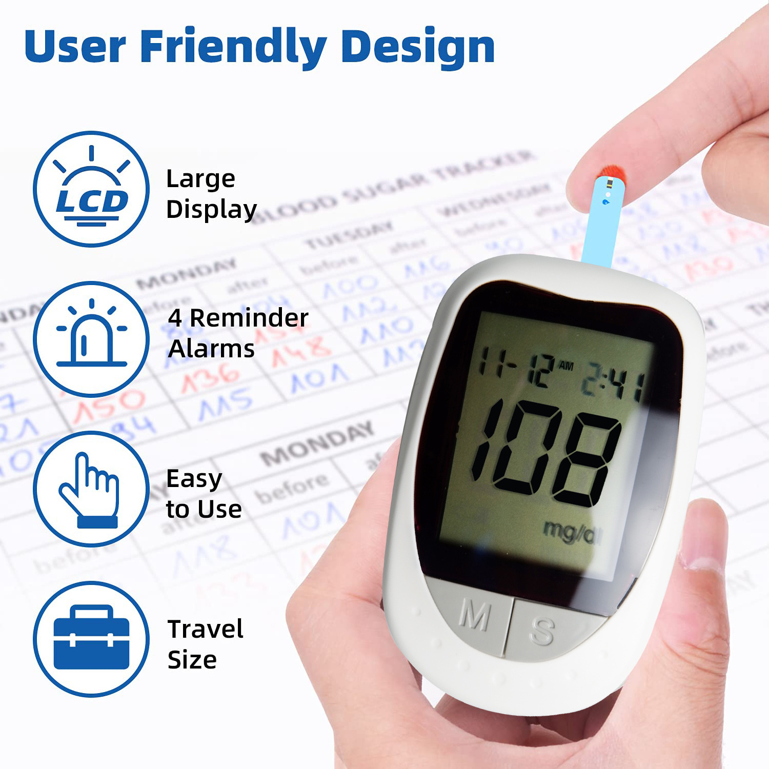 Digital Intelligent Blood Glucose Meter Household Blood Sugar Testing Equipment / Ce Diabetes Glucometer