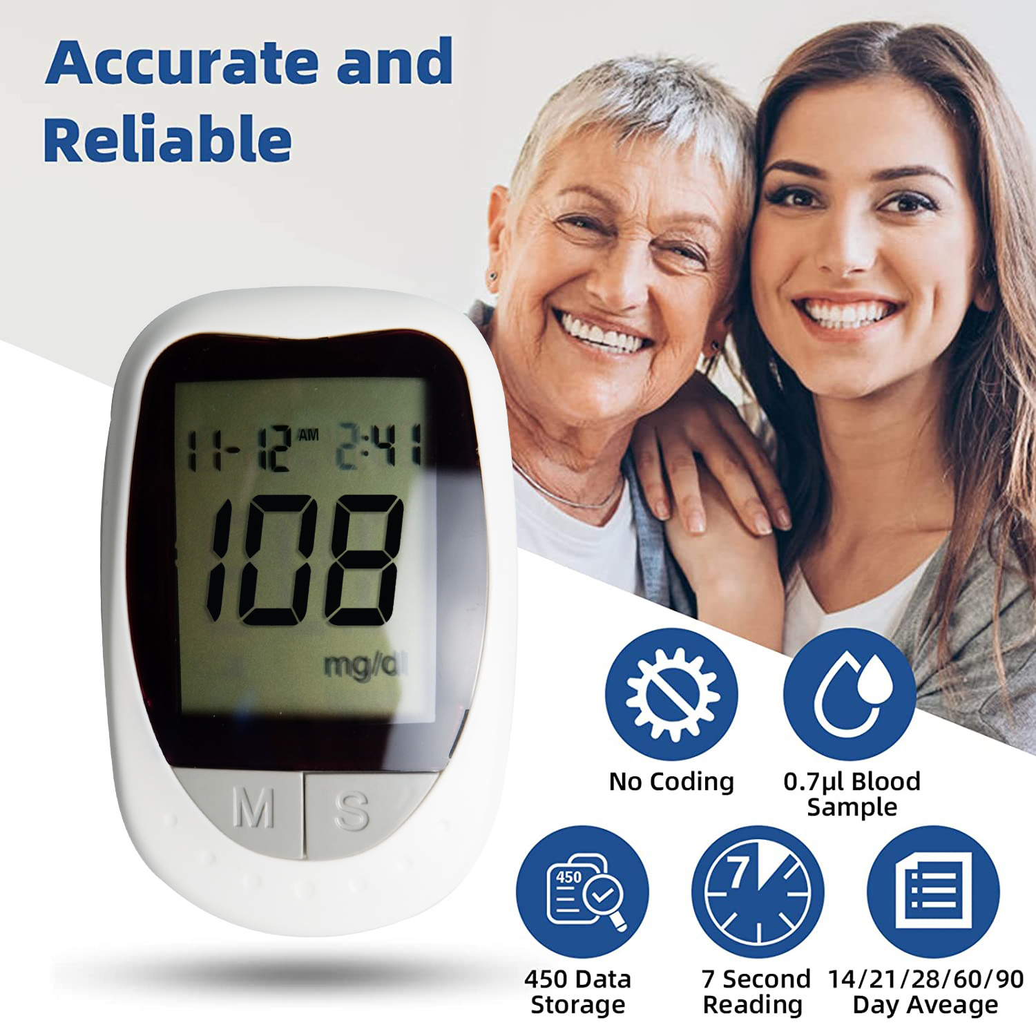 Digital Intelligent Blood Glucose Meter Household Blood Sugar Testing Equipment / Ce Diabetes Glucometer