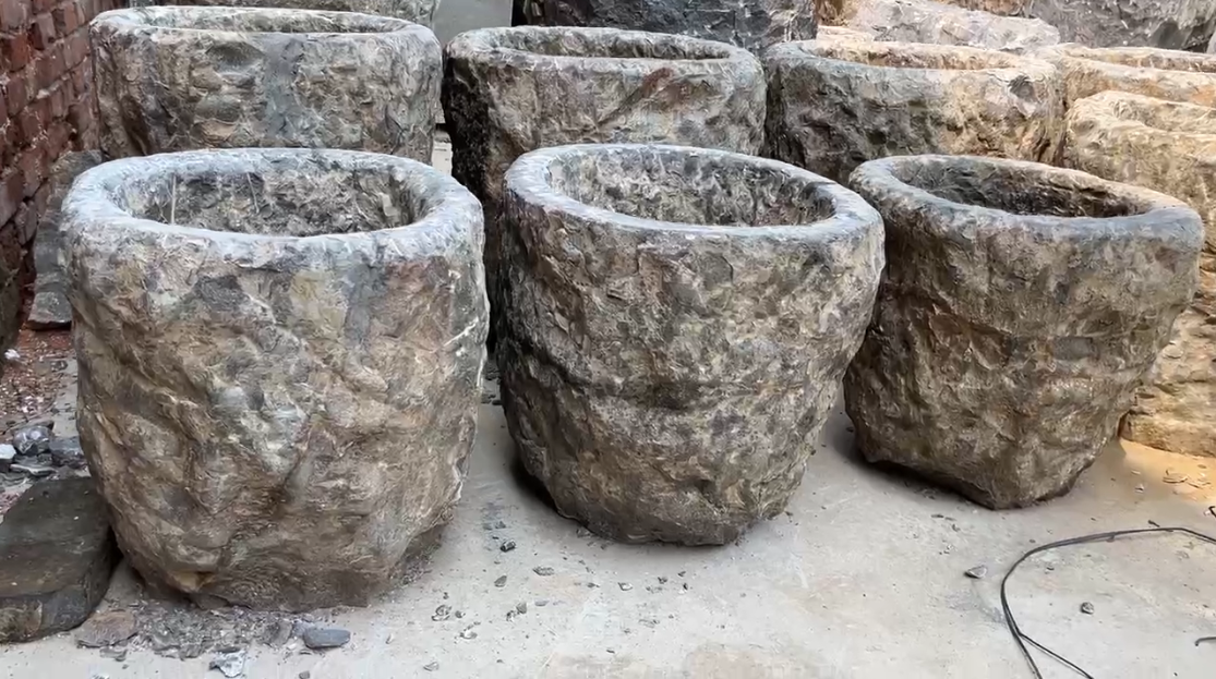 Used Garden Antique Blue Stone Limestone Large Round Water Troughs And Planter Pot Flowerpot