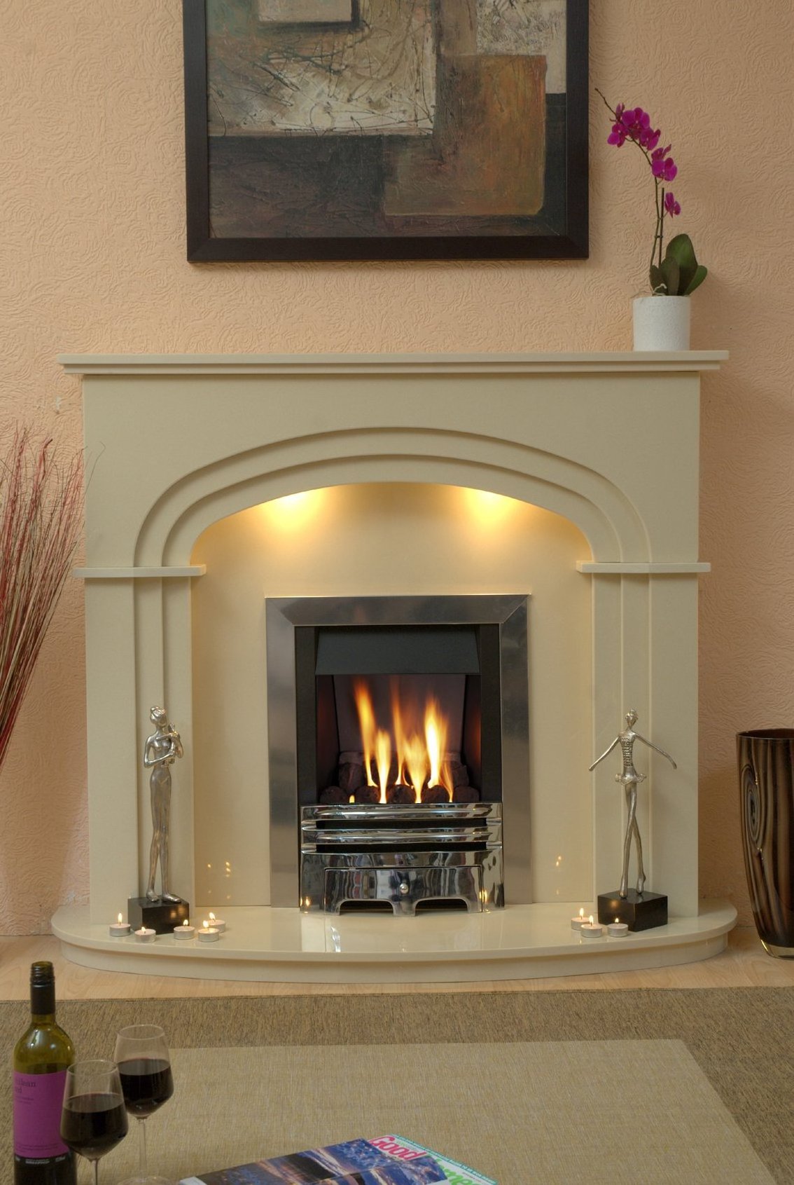 Fireplace Marble France Indoor MX004 White and Beige Standing Fireplace Other Fireplaces FIRST Stone Modern 3 Years