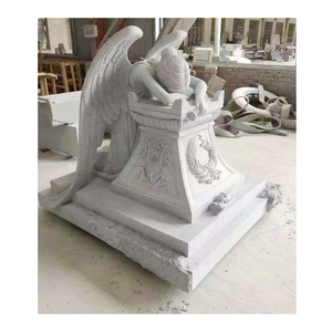 High Quality China Gray Granite Memorial Weeping Sleeping Angel Tombstone Gravestone Headstone For Cemetery