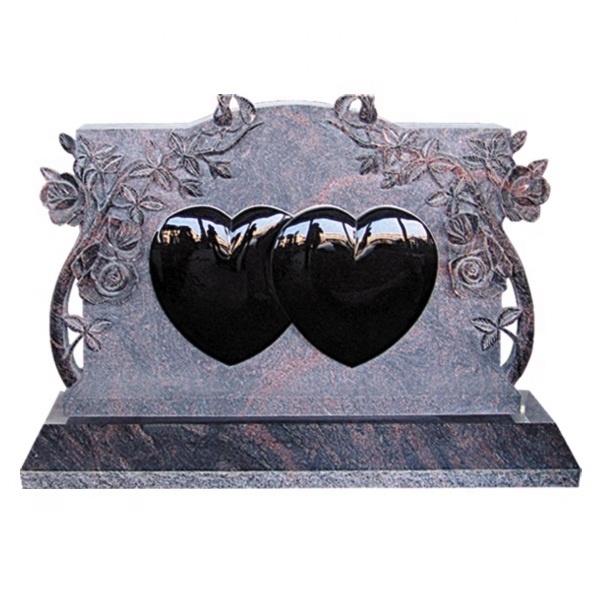 High Quality European Style Black Granite Heart Shaped Double Weeping Sleeping Angel Tombstone Headstones Monuments Cemetery