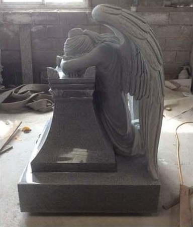 High Quality China Gray Granite Memorial Weeping Sleeping Angel Tombstone Gravestone Headstone For Cemetery