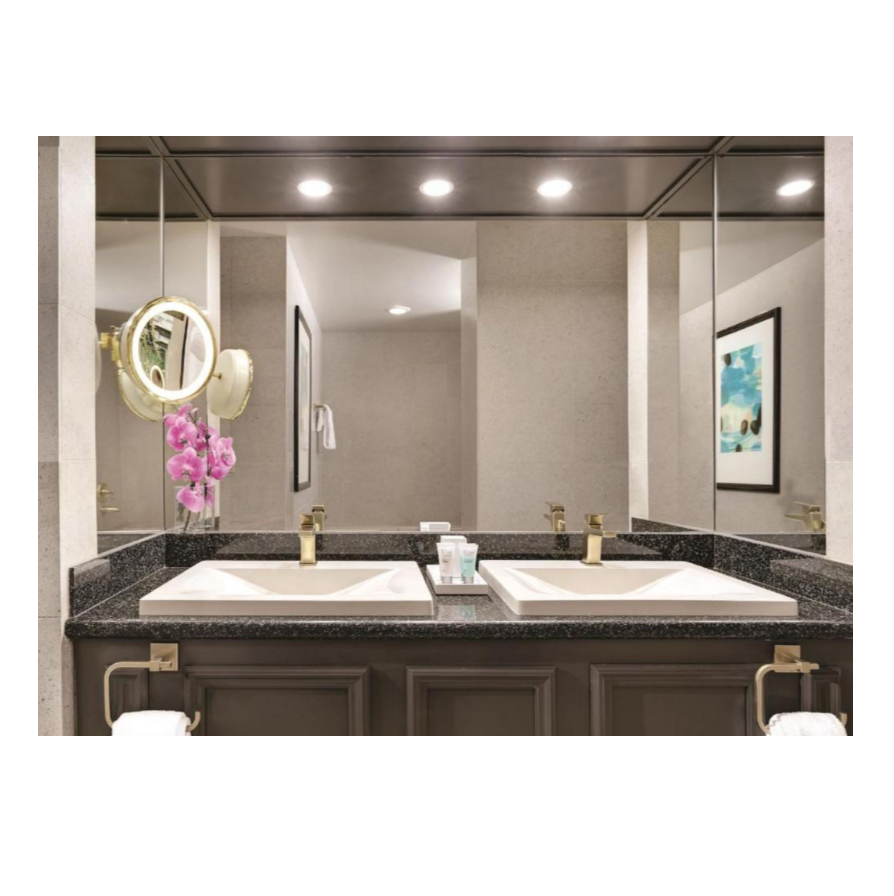 Customized Bathroom Furniture Dark Grey Granite Stone Double Sink Bowl Countertops Vanity Vessel Desk Table Tops