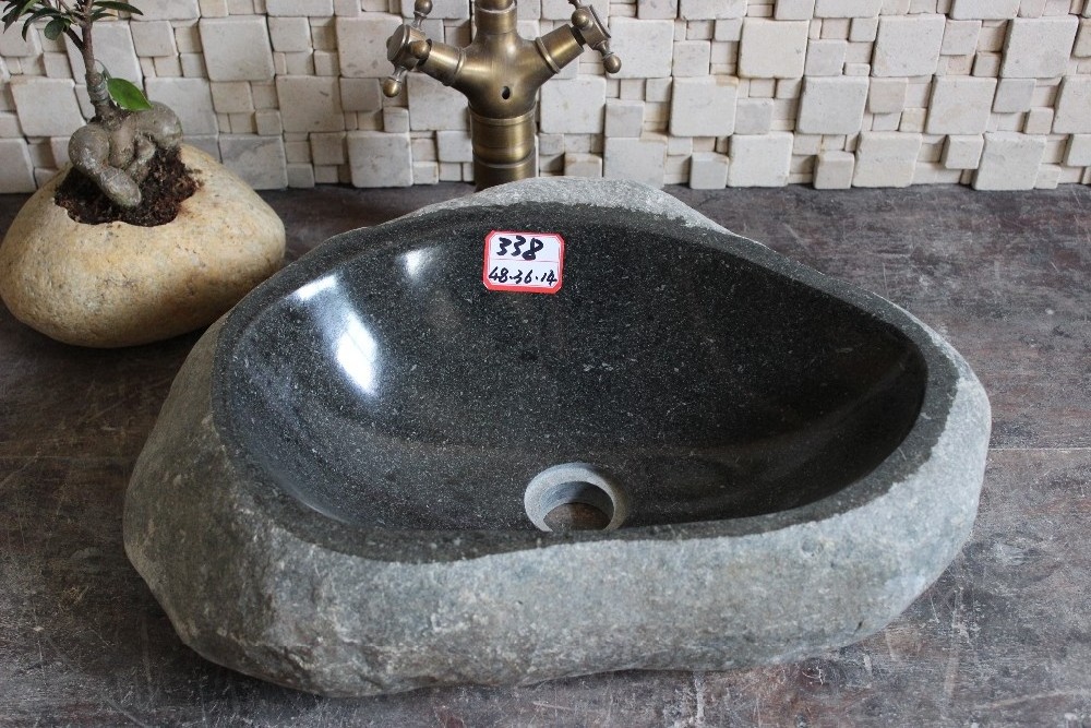 Wholesale Natural Black River Rock Boulder Stone Sink Indonesia