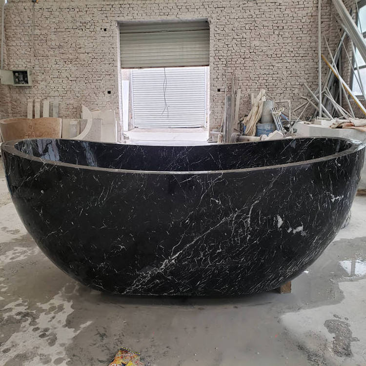 Wholesale Natural Black Color Marquina Marble Stone Soaking Bath Tub Bathroom Products Freestanding Bath Bathtub