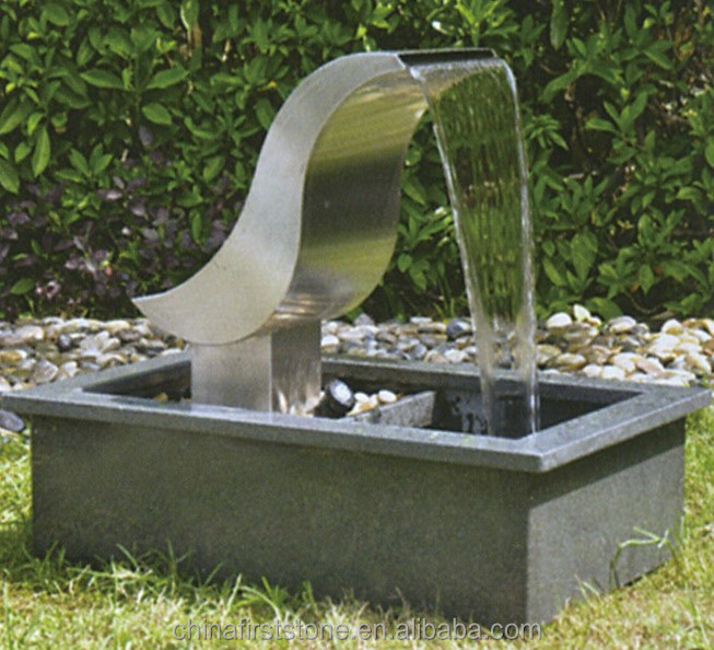 Stone and Stainless Steel Outdoor Waterfall Fountain