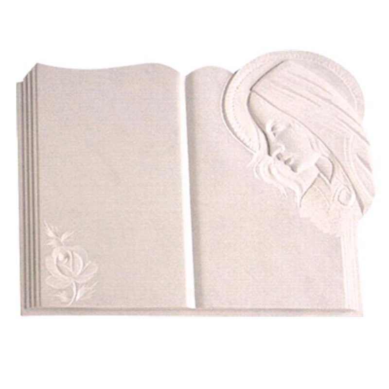 GME086 White Marble   Design Open Book Headstones with Rose Design