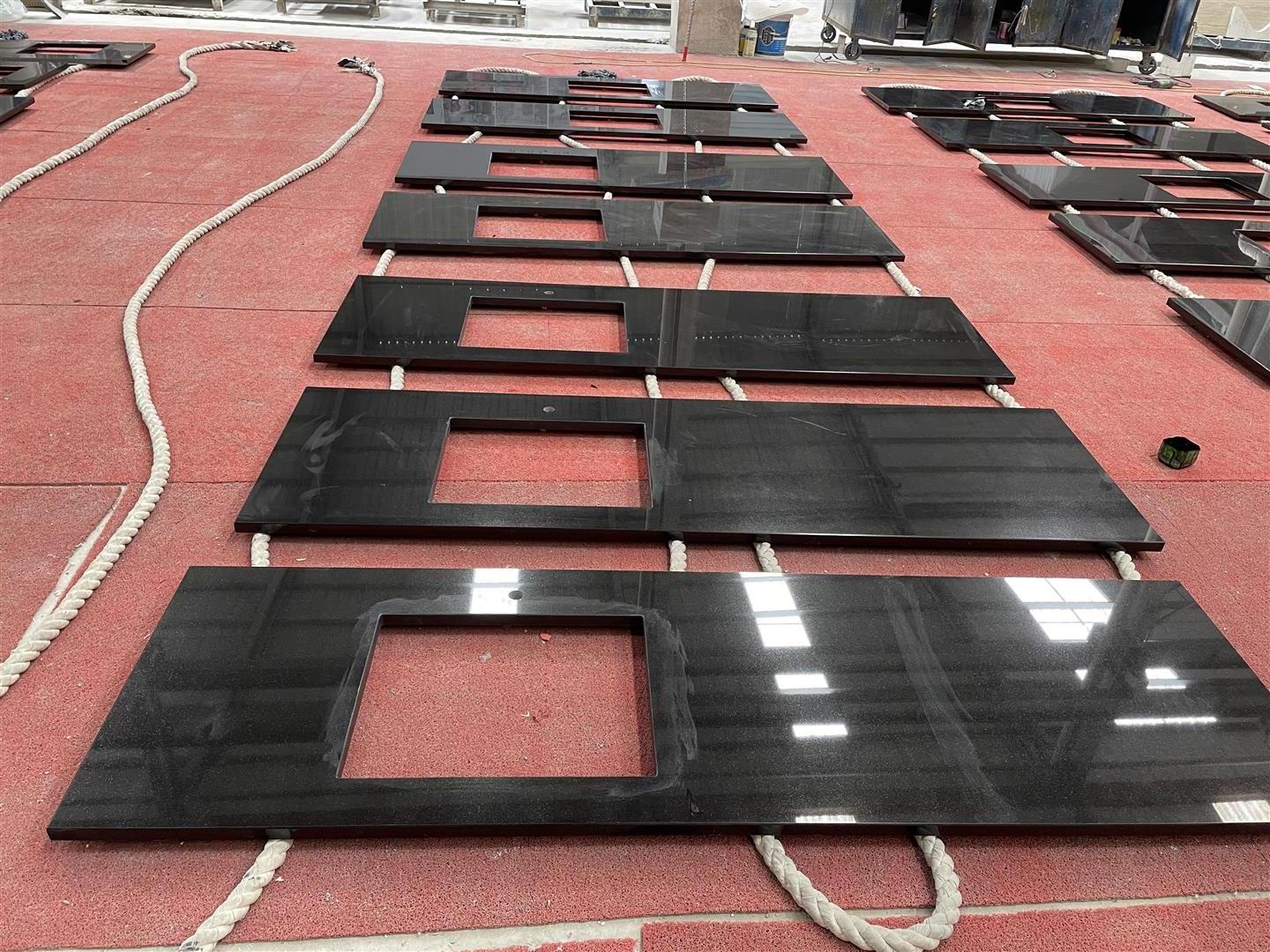 Absolute Black Marble Or Granite Stone Ready Made Prefab Kitchen Island Countertops Vanity Tops Flat Edge Price Wholesale