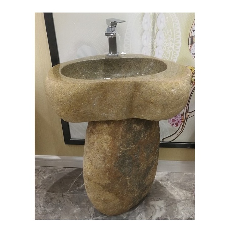 Natural River Rock Cobble Stone Farm House Bathroom Patio Bowls Sink Washbasin Pedestal