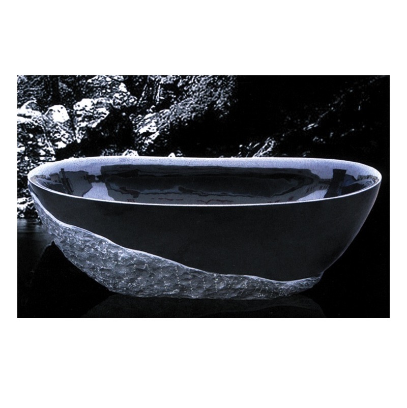 Luxury Stone Black Marquina Marble Bathroom Oval Bathtub Freestanding